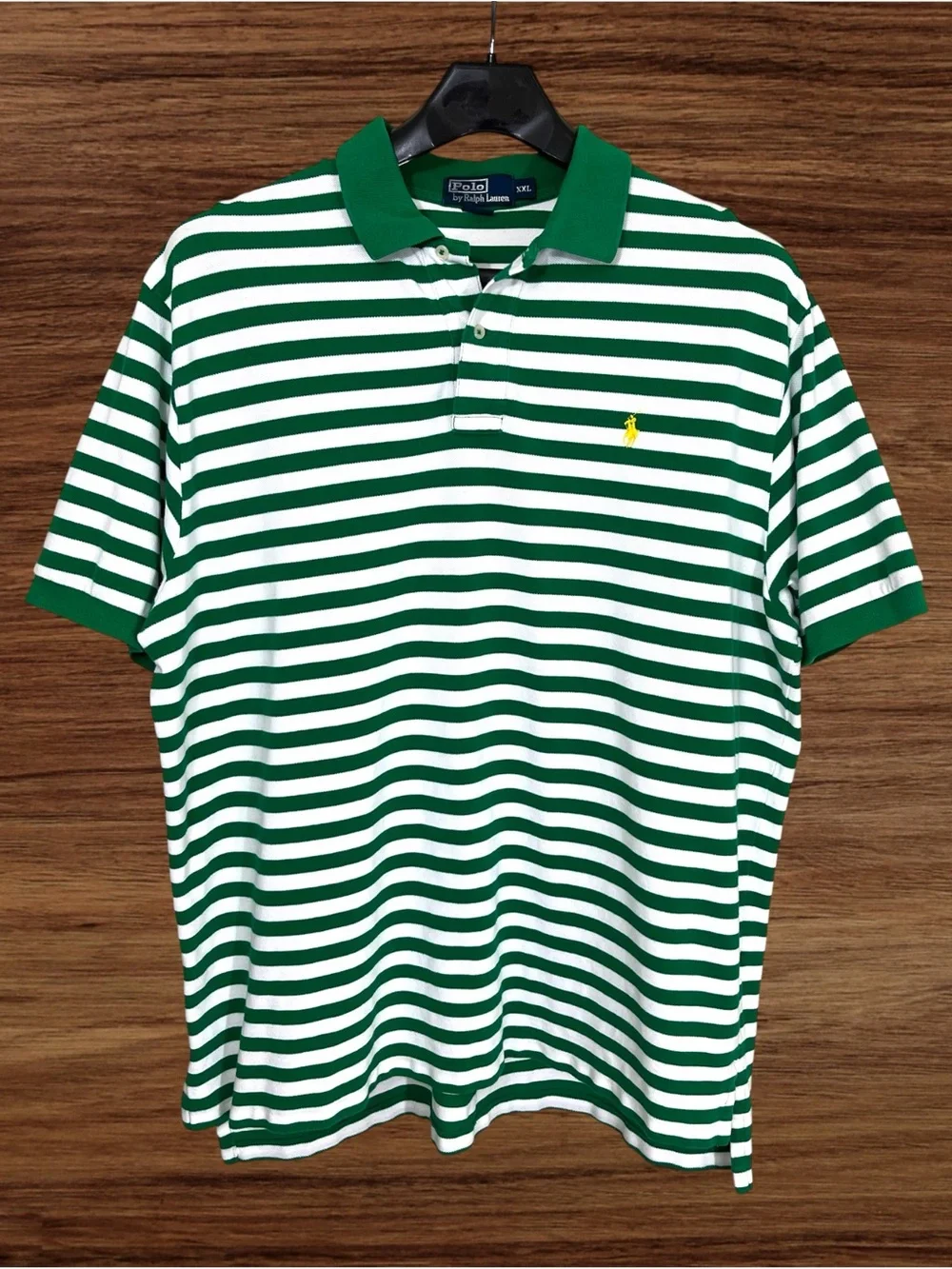 Polo Ralph Lauren Green & White Striped 100% Cotton Polo. XXL